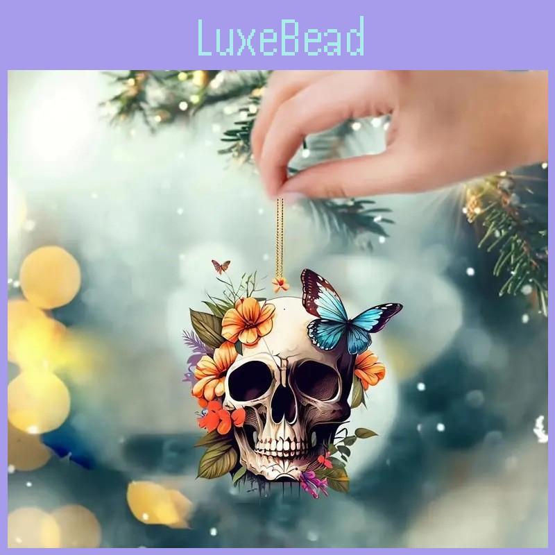 Halloween Skeleton Flower Butterfly Pattern Acrylic Pendant For Automotive Decoration Enthusiasts
