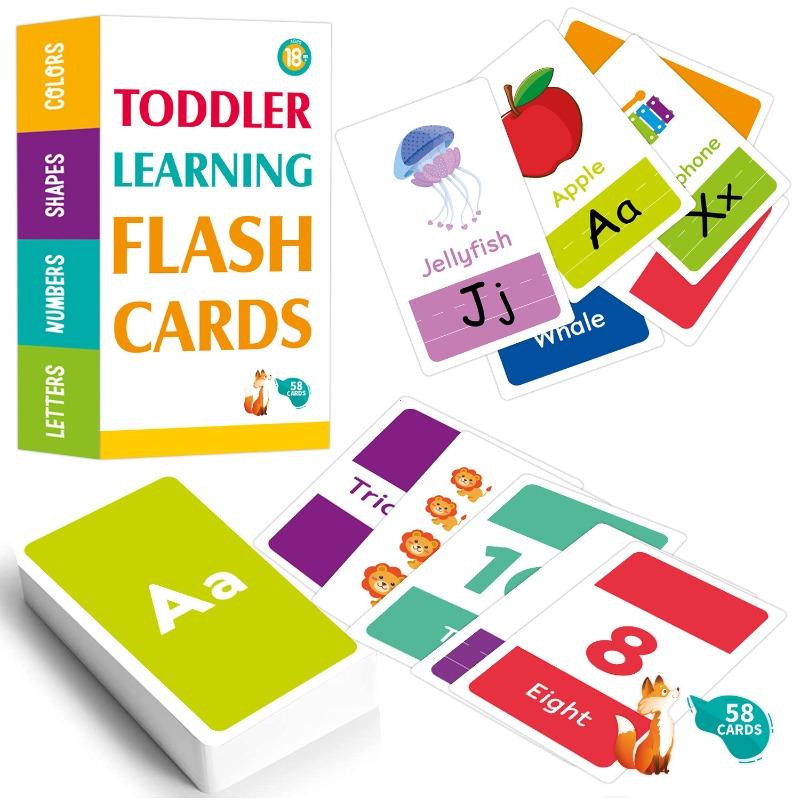 Non-Toxic 58Pcs Abc Alphabet Flashcards Montessori Early Education Toys Baby Shapes Animals Learning Cards Games Puzzles For Kids Gifts