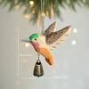Hand-Carved Hummingbird Figurine Wooden Wood Grain Flying Bird Sculpture with Bell with Soothing Sound Wind Chime Pendant