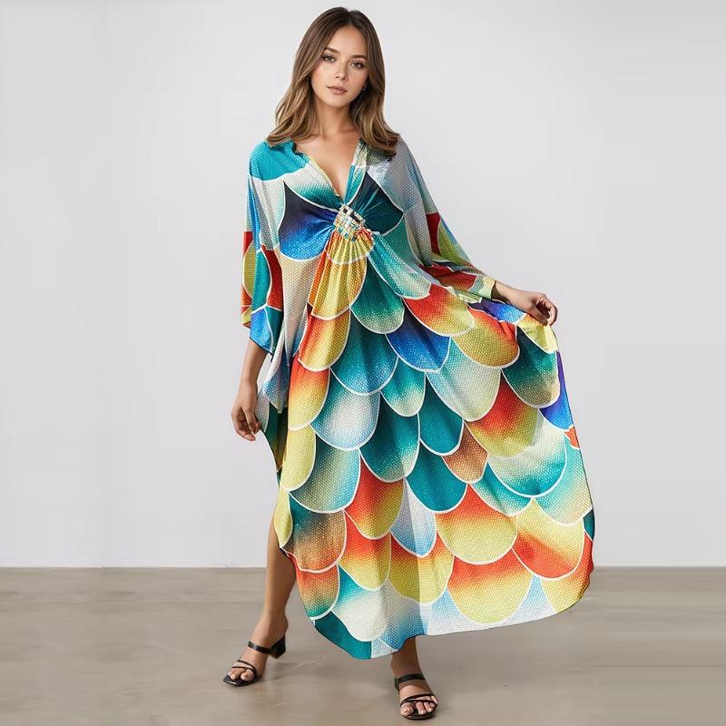 XITAO Side Slit Bat Wing Sleeve Dress GJ1192