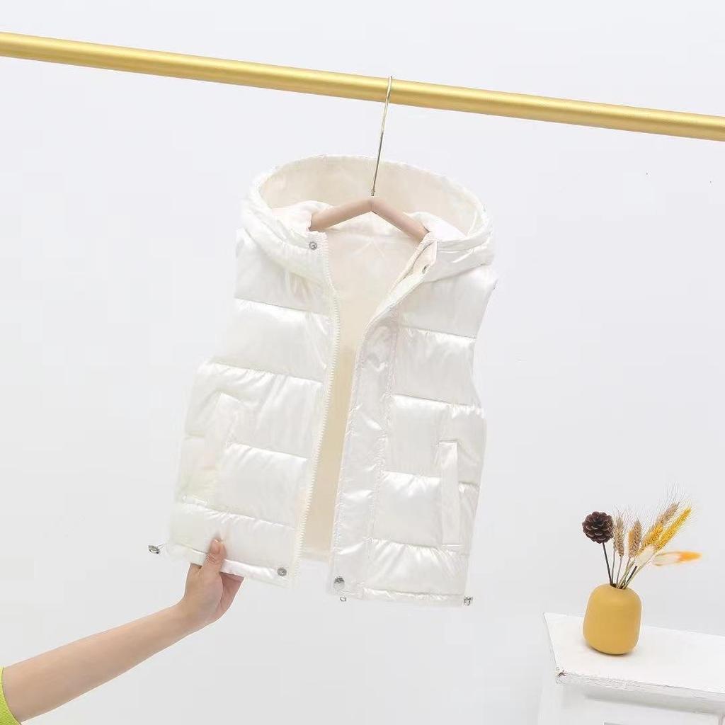 Children's Vest for Boys Girls with Hood Outerwear Kids Velvet Coat Sleeveless Down Jacket Teenagers Winter Waterproof Waistcoat