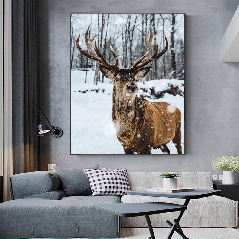Abstract Canvas Painting with Animals, Deer Painting, Landscape, Horns, Posters and Prints for Living Room Decor, House Decoration, Cuadros