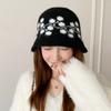 Sweet Floral Knitted Bucket Hat Retro Warm Fisherman Hat Jacquard Woolen Hat  Autumn and Winter
