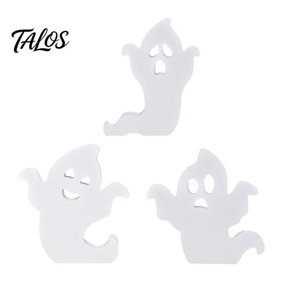 Minimalist Ghost Display Figurine Cute Halloween Wooden Table Sign, Spooky White Standing Photo Prop for Party Block Sign Holiday Tiered Tray
