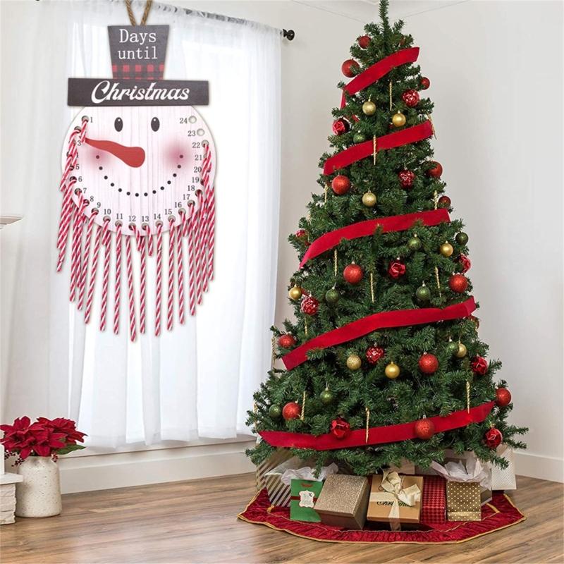 Christmas Countdown Calendar Wooden Cane Candy Hanging Decorative Ornament