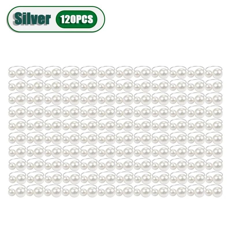 1-120PCS Pearl Napkin Rings Metal Napkin Holder Wedding Party Banquet Supplies Holiday Christmas Dinner Table Decoration Favors