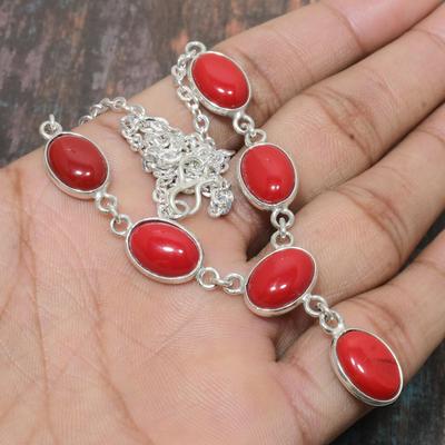 Collana di gioielli meravigliosi fatti a mano in argento sterling 925 con pietre preziose di corallo rosso italiano