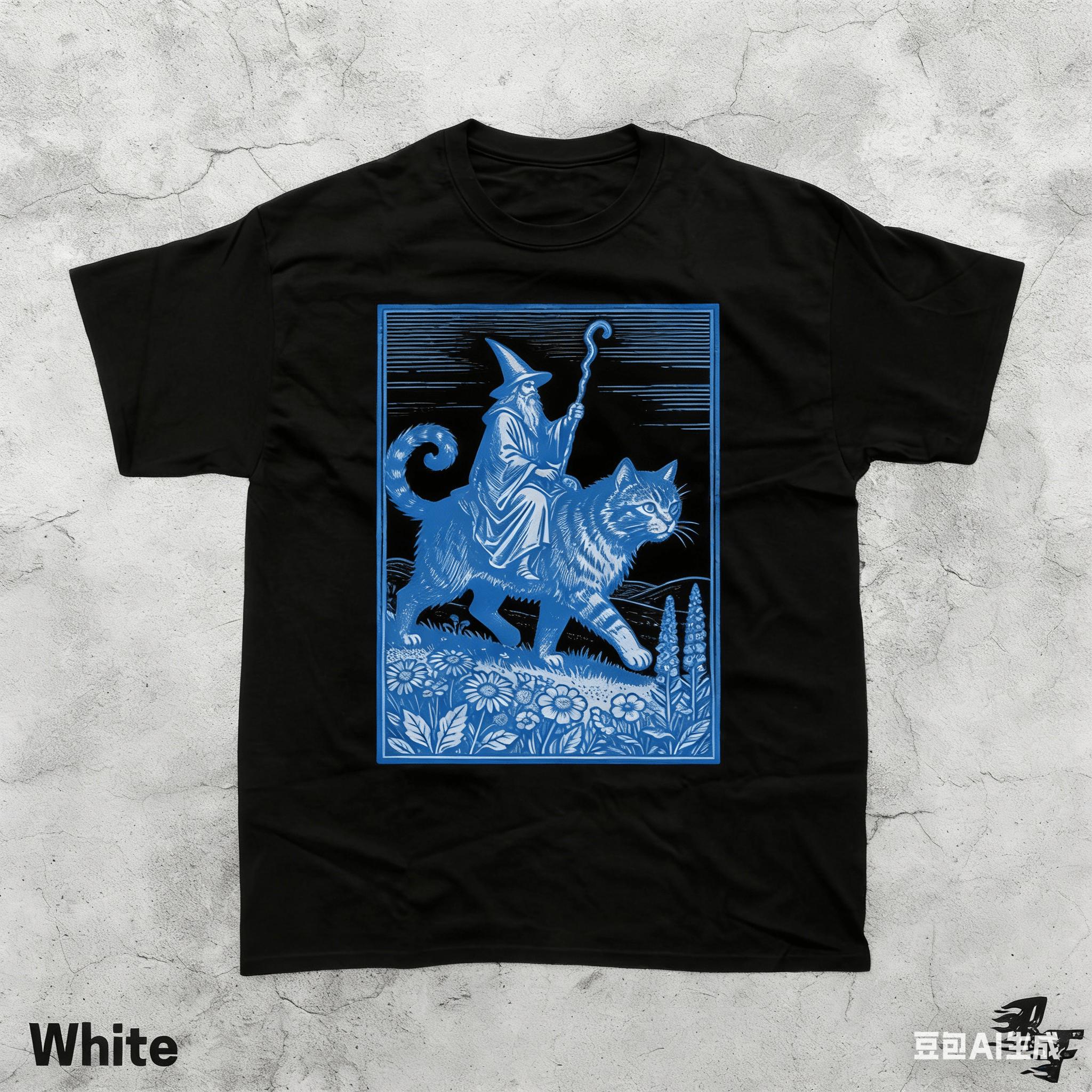 Adult and Childrens Parentchild Wizard Riding Giant Cat Fantasy Daily Cotton Short Sleeve Sports Casual Tshirt S