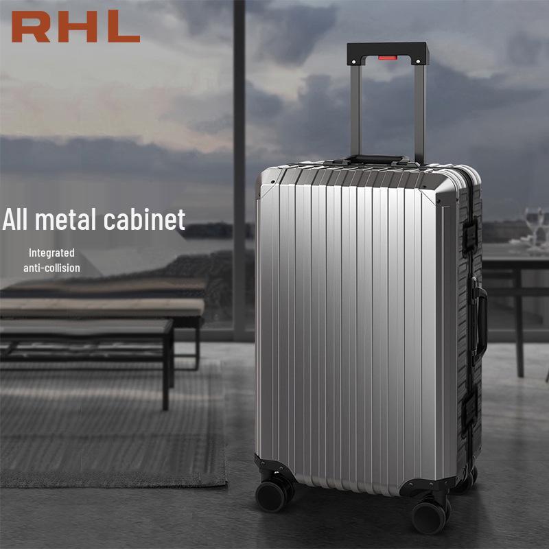 Aluminum Magnesium Alloy Carry-on Suitcase with Universal Wheels and Secure Password Lock for Men and Women