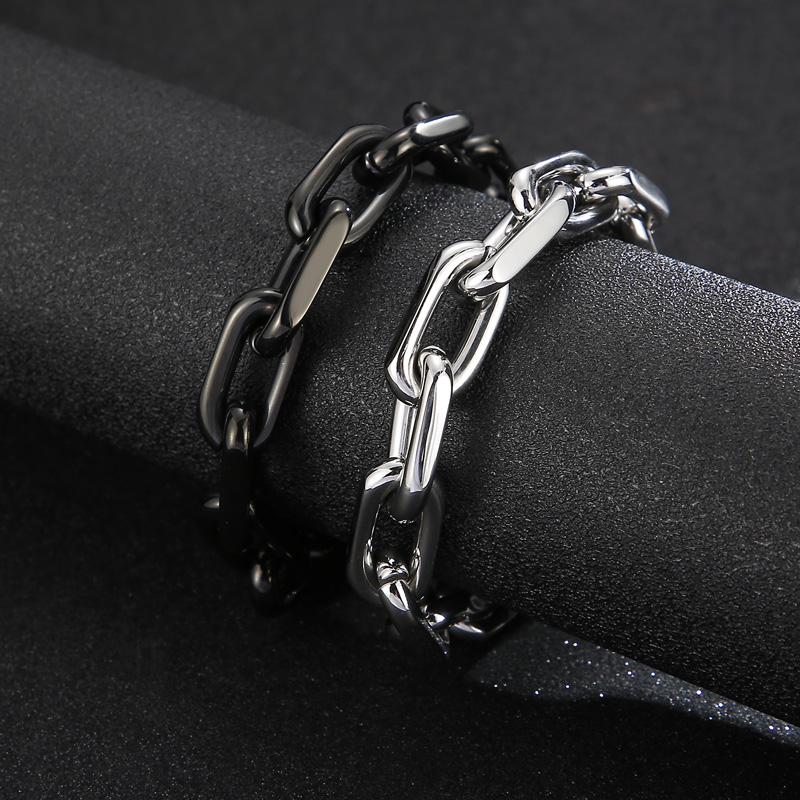 Metal Shiny Bracelet Chunky Chain Stainless Steel Bracelets for Men Lock Charm Thick Rectangular Link Bracelet Hand Jewelry