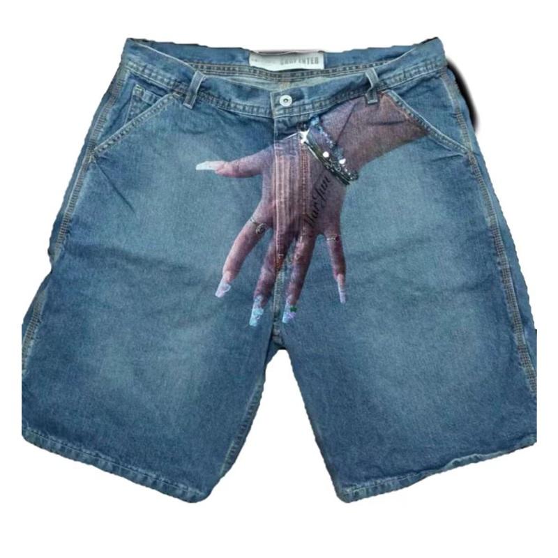 European And American Y2K Hip-hop Trend Pattern Printed Denim Shorts Couple Casual Trousers