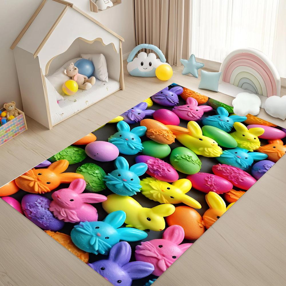 3D Easter Egg Pattern Area Rug for Living Room Bedroom Kids Room Non Slip Floor Mat Colorful Egg Design Home Decor Carpet