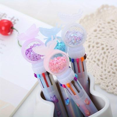 Back To School Season 5pcs 0.5mm Creative Butterfly Sequin Ten-color Ballpoint Pen Cute Pen Girly Heart Color Account Pen Office Stationery