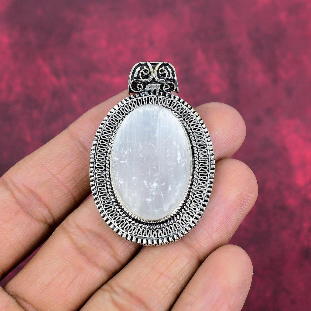 Selenite Jewelry, Handmade Gemstone Pendant, 925 Solid Sterling Silver Pendant Antique Jewelry, For Engagement Gift