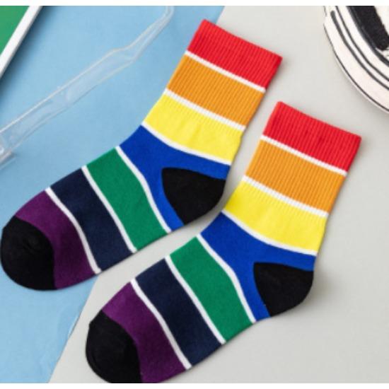 Socks Women Autumn Spring Korea Style Harajuku Street Sport Cotton Stripes Casual Skateboard Mid-tube Sock