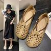 2025 Spring and Summer New Retro Hollow Women's Shoes Mother Sandals Soft Leather Soft Sole Casual Simple Flat Heel Non-slip