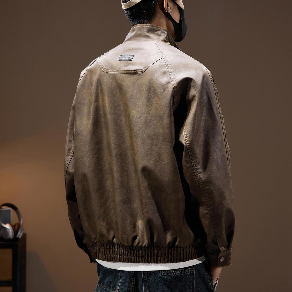 Men's American Retro PU Leather Windproof Jacket, Spring 2025 - Loose, Trendy, Plus Size Outerwear