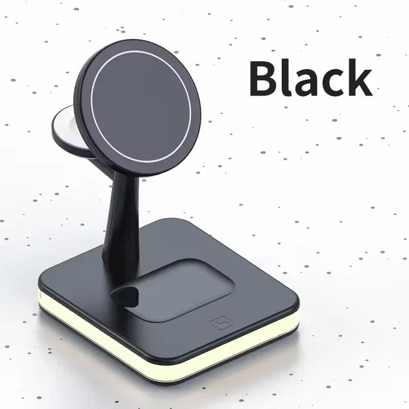 

3 in 1 Magnetic Wireless Charger 25W Fast Charging Stand for iPhone 12 13 14 15 16 IWatch Airpods USB Charger 3 in 1 Black
