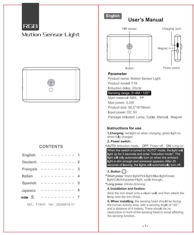 Rechargeable RGB LED Motion Sensor Light: Colorful Magnetic Ambient Lighting for Entryways and Corridors