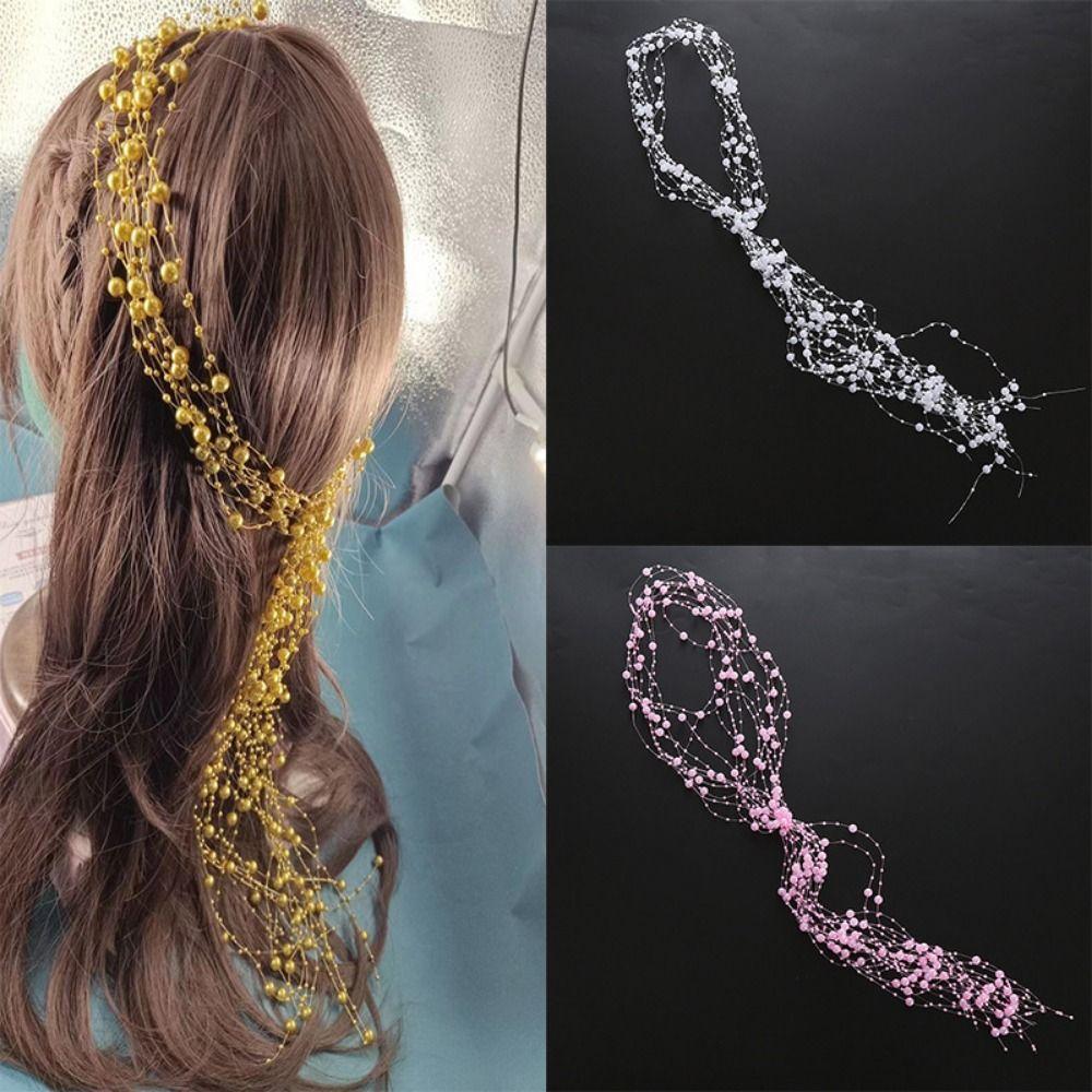 Imitation Pearl Beaded Tassel Wreath Multi-Layer Women Daily Hair Wear  Hair Accessories