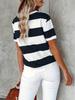 Women's Summer Striped Print Round Neck Casual T-shirt