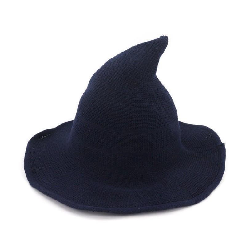 Faltbarer Strick-Hexenhut Halloween Kostüm Party Kegelspitze Breiter Rand Damen Accessoire In Mehreren Farben
