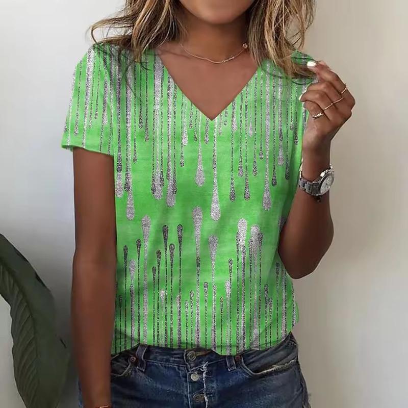 Women's Tops 3D V-neck Gradient Harajuku Clothes Loose Short-sleeved Casual Pullover Shirt 2022 New Oversized Graphics T-shirts