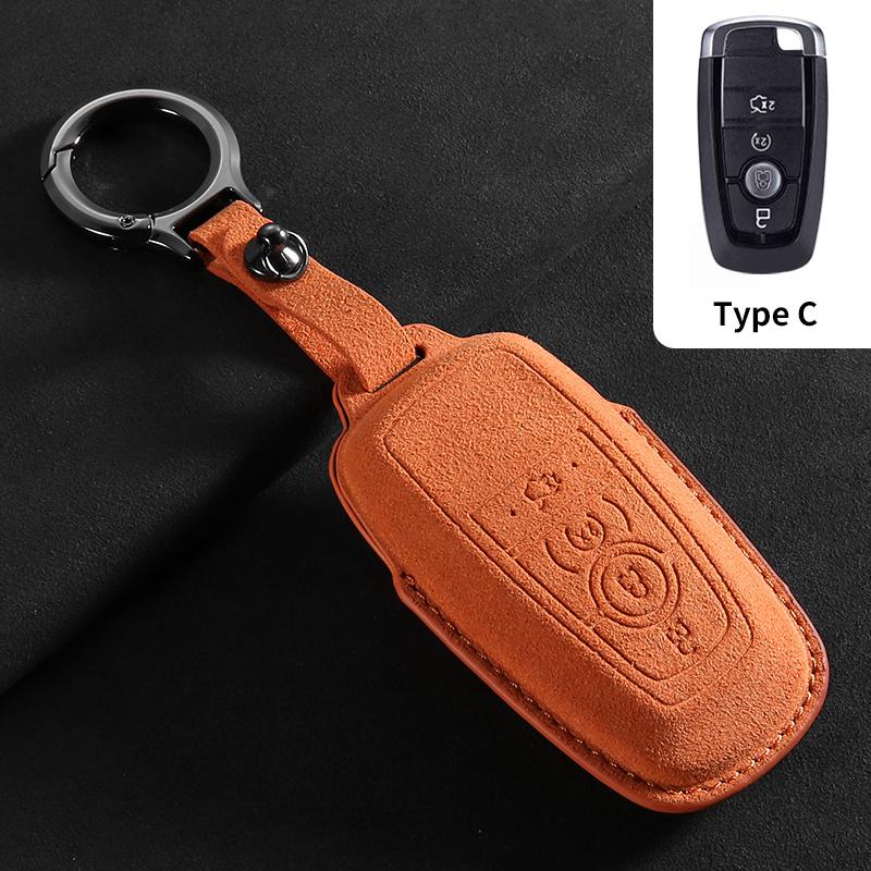 Genuine Leather Auto Key Fob Cover Fit For Ford Fusion Mustang Explorer F150 F250 F350 Ecosport Edge S-Max Ranger Lincoln Mondeo Key Ring Accessoy