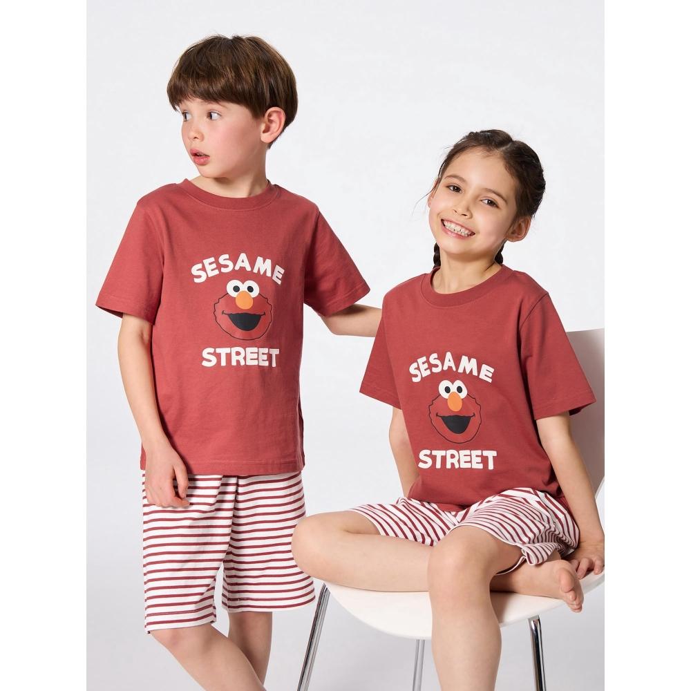 

Gu By Uniqlo Kids Unisex Lounge Set Short Sleeve Shorts Sesame Street 14 RED/150cm