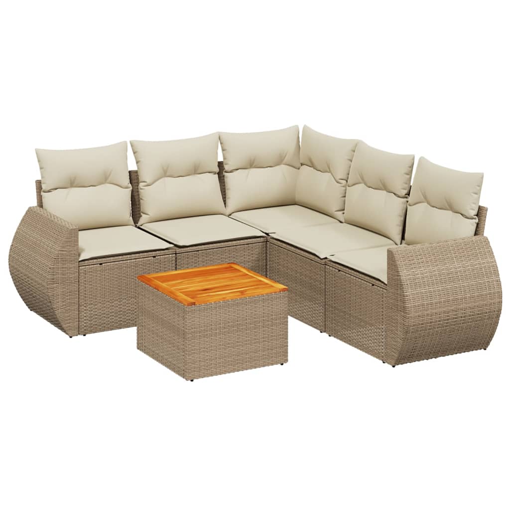 Vidaxl 6-Cz. Garden Furniture Set With Cushions, Beige, Poly Rattan