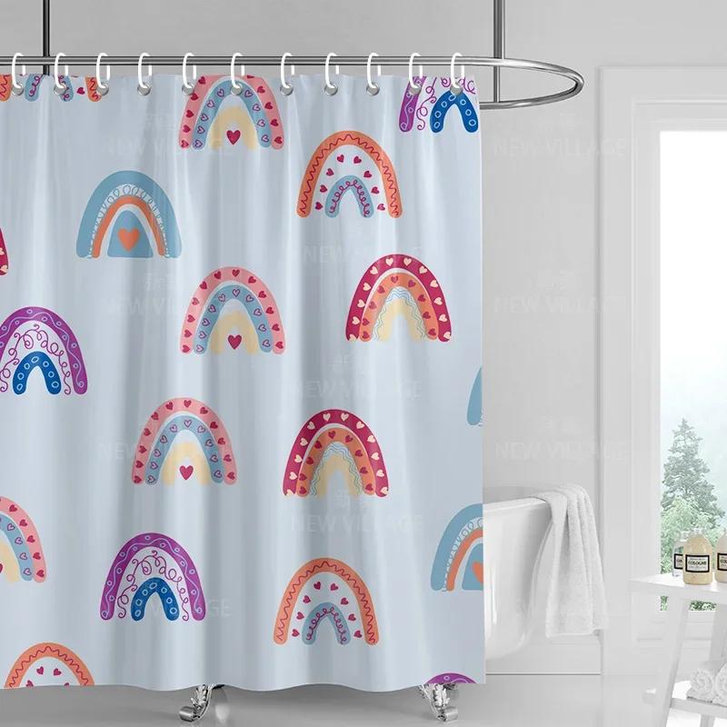 

Home Shower Curtains Bathroom Waterproof Fabric Non-Slip Bathmat Water Absorption Curtain Modern Nordic Rainbow Cute W60H190(CM)-1 Pcs