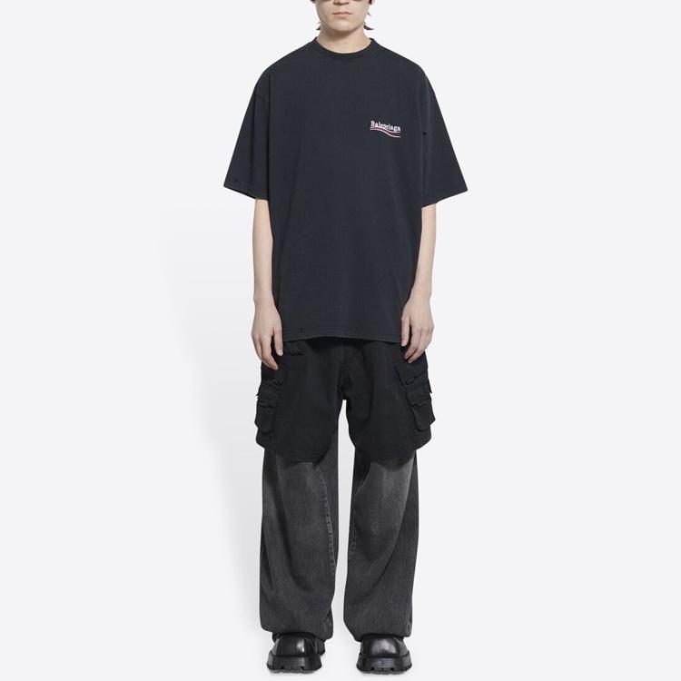 Balenciaga Political Campaign T-shirt Large Fit 'Washed Black' Men's 641675TKVJ19034