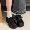 Black Platform Versatile Lace-up Small Leather Shoes for Women's 2025 Spring and Autumn New Retro British Style Japanese Single Shoes