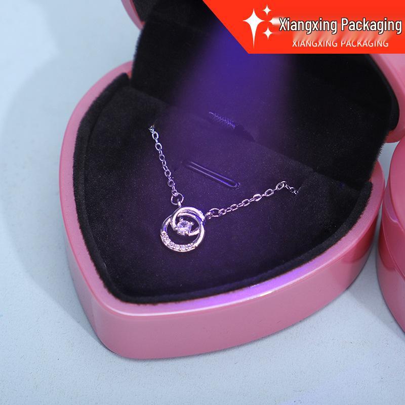 Heart-Shaped LED Ring & Necklace Box with Light - Jewelry Gift Packaging