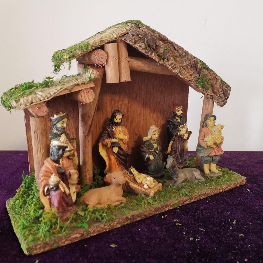 European Christmas Nativity Large Wooden Cottage Ornament Set For Table Centerpiece And Mantel Holiday Gift