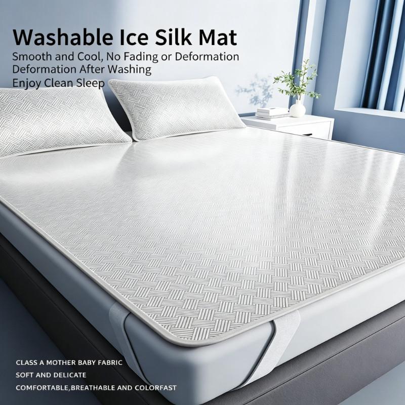3pcs Machine Washable Summer Ice Silk Mat Set, Soft, Breathable and Non-stuffy, a Must-have Bedding for the Family