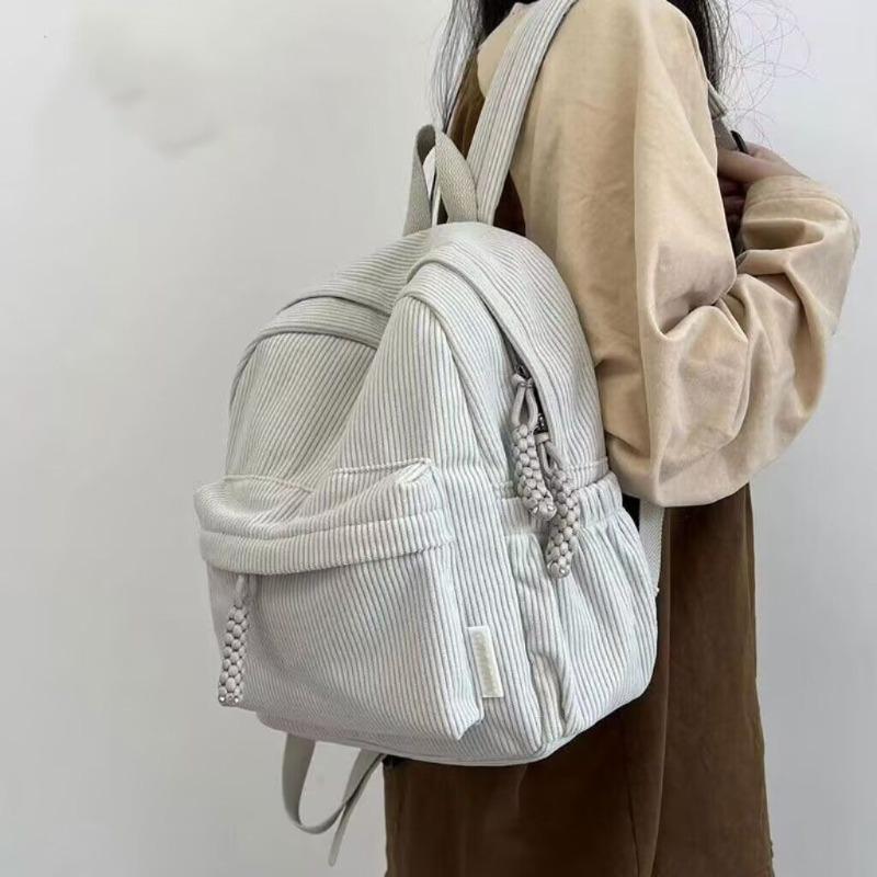 Corduroy Backpack for Women Large Capacity School Backpack Casual College Bookbag Lightweight Travel Daypack with Multi Pockets