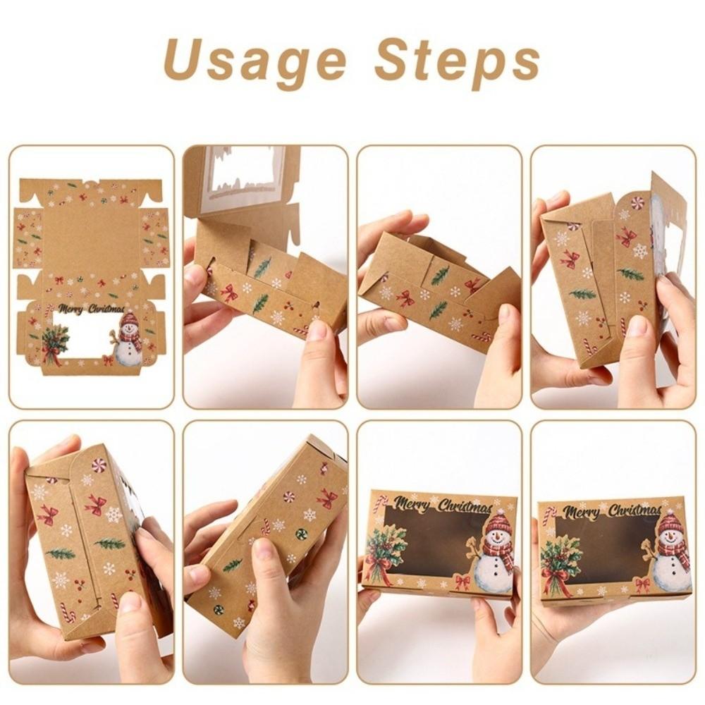 6pcs/Set Foldable Kraft Paper Boxes PVC Window Gift Packaging Boxes Christmas Season