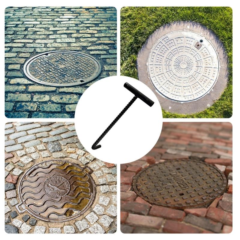 10mm Manhole Lid Opener Manhole Hook with Comfortable Grip Handle for Constructions Workers Quick Lid Handling