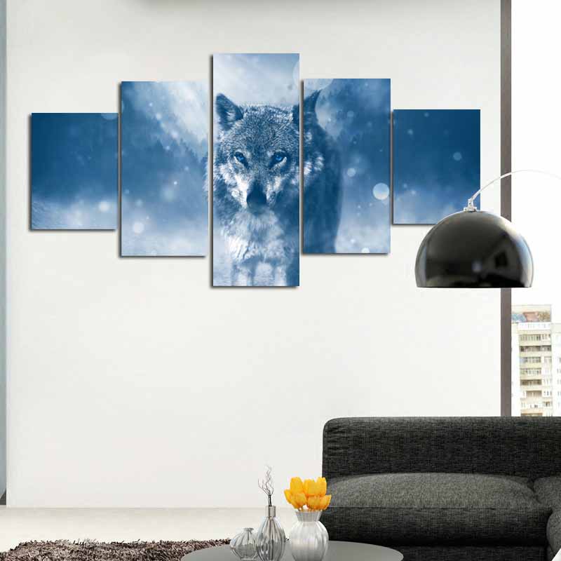 5 Pieces Abstract Wolf Canvas Painting Animal Forest Posters and Prints Wall Pictures Cuadros Living Room Home Decor No Frame