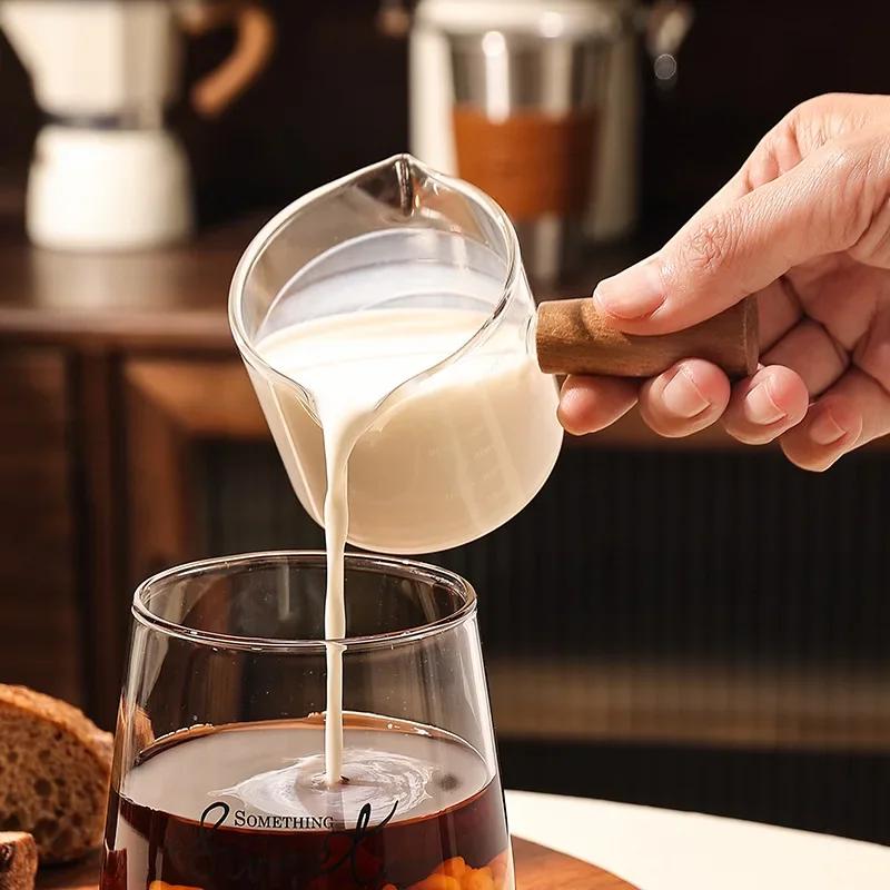 Wood Handle Glass Espresso Cup with Extraction Measuring Cup, Marked Milk Jug, Western-style Sauce Ladle