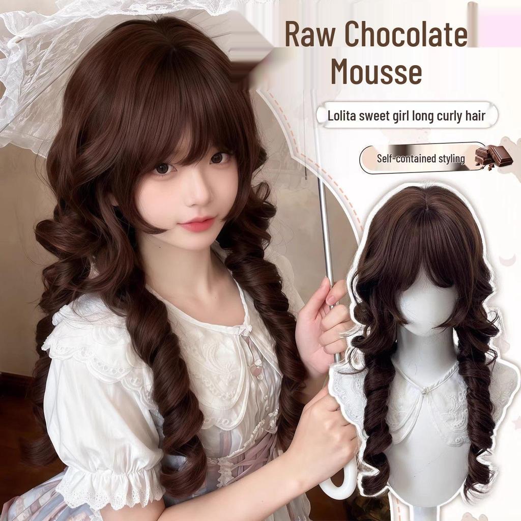 Ziqi Wig Women's Japanese Lolita Jellyfish Curls Double Ponytails Full Head Wig In Raw Chocolate Mousse.