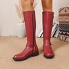 Autumn and winter European and American knee boots large size leather side zipper British style thin boots