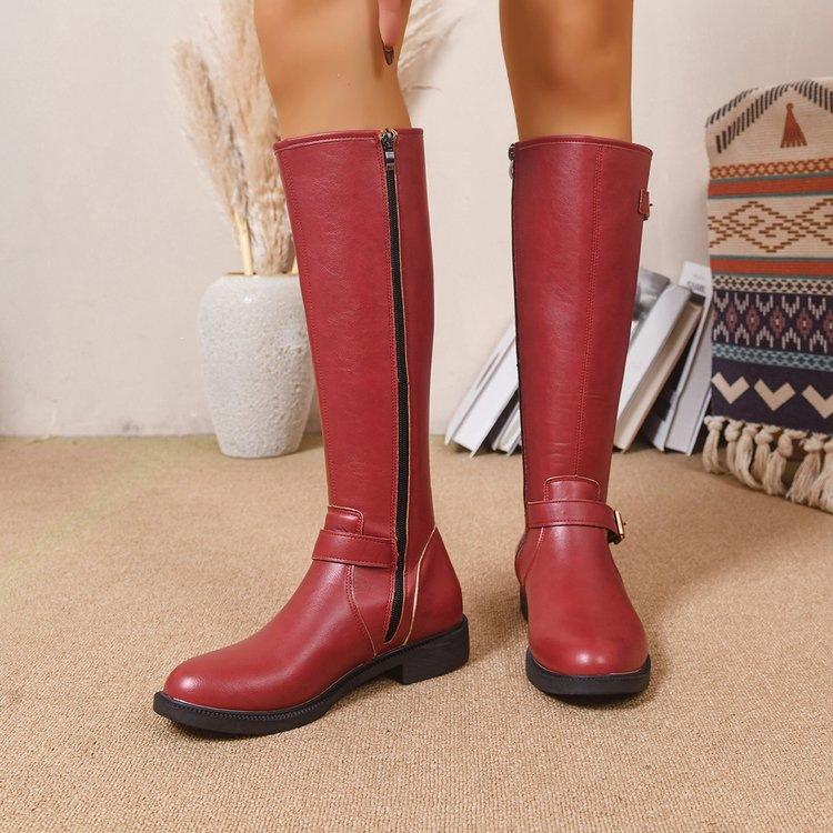 Autumn and winter European and American knee boots large size leather side zipper British style thin boots