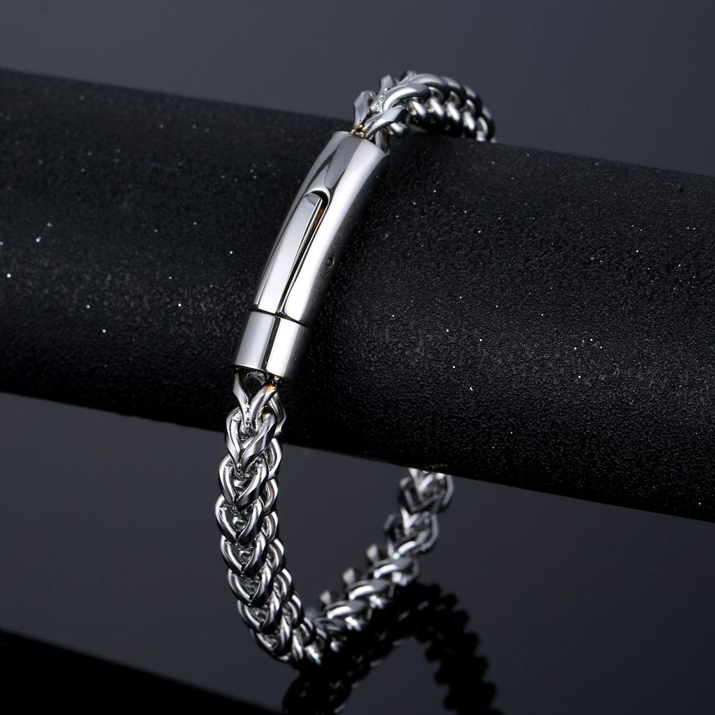 Retro 6mm Fishbone Chain Distressed Stainless Steel Bracelet Men for Motorcycle Parkour Creative Jewelry Accessories