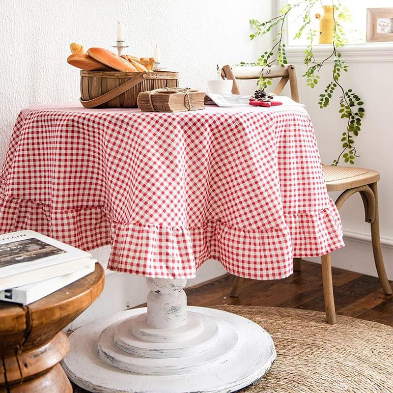Rood Wit Buffalo Check Kerst Tafelkleed Gerimpelde Ronde/Rechthoekige Tafelhoes voor Vintage Keuken Eetkamer Bruiloft Decoratie 150x240cm