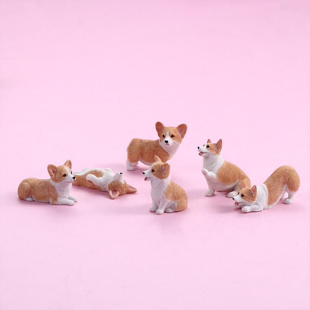 Resin Figures Children's Gift Dog Doll Miniature Figurines Corgi Model Simulation Dog Car Ornament
