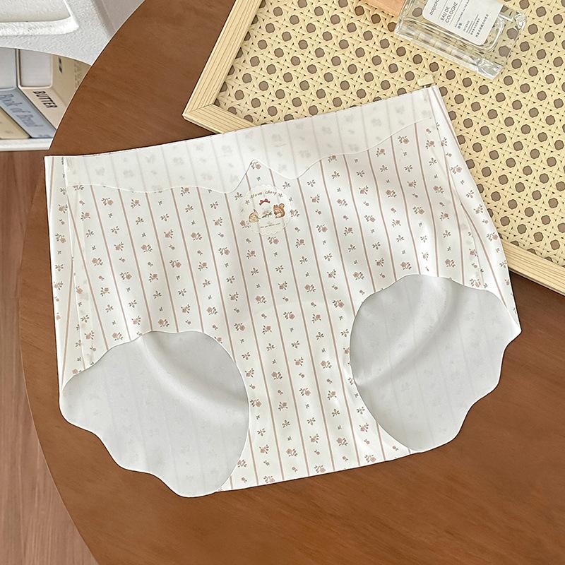 Ladies Summer Vintage Fawn Print Girl One Piece Ice Silk No Trace 10A Antibacterial Mid Waist Briefs