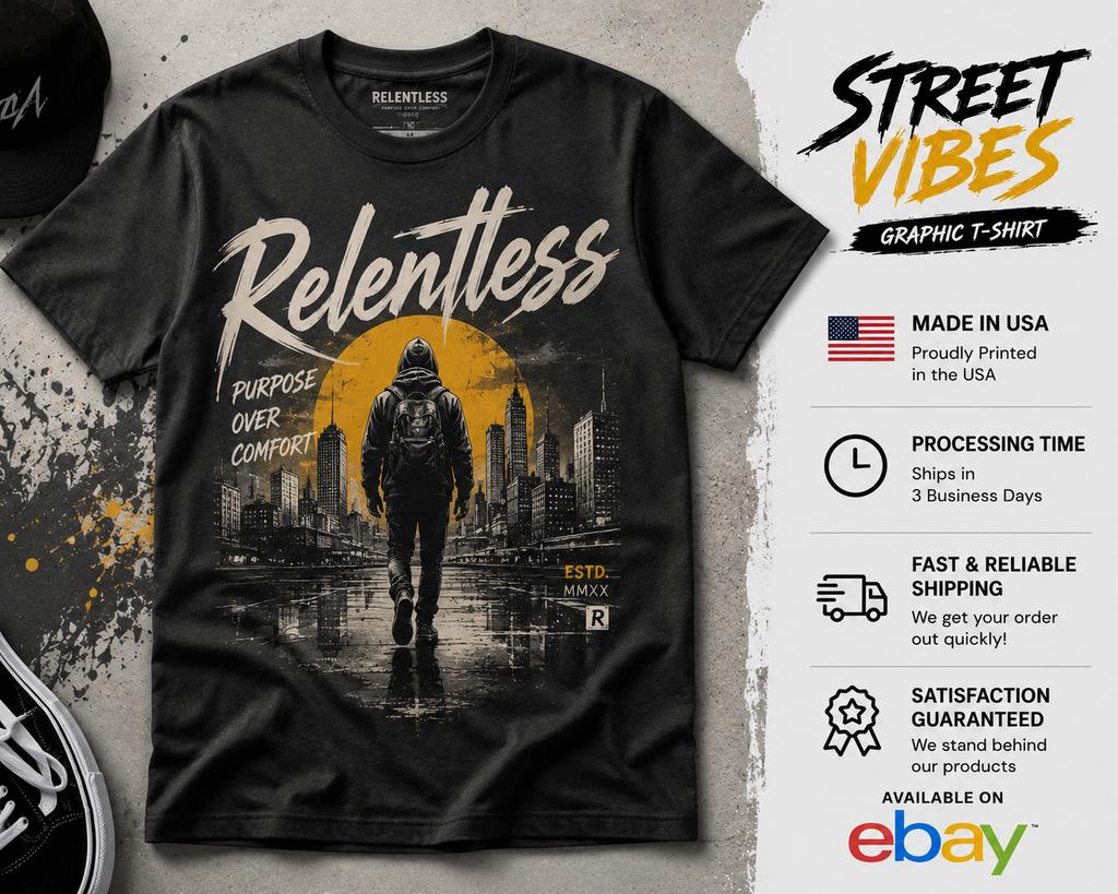 Relentless Streetwear Graphic Urban Motivation City Lifestyle Tee Unisex T-Shirt