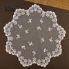 Retro European Style Table Linens Lace Placemat, White Floral Doilies, Embroidered Mat, Elegant Photo Backdrop Prop Sheer Mesh Doily for Tea